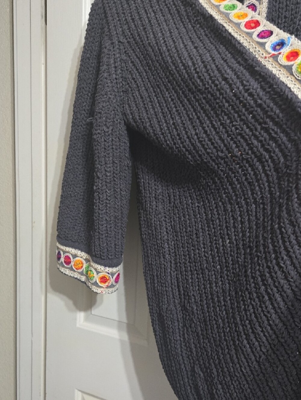 POL Charcoal Open Knit Cardigan with Rainbow Trim - Picture 6 of 8